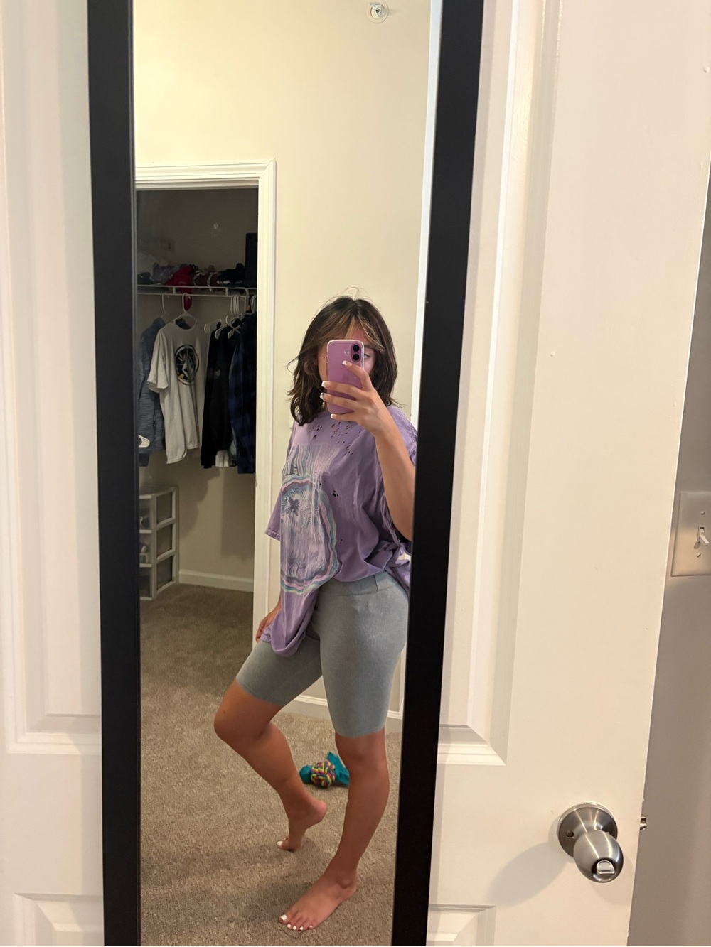 Casual High-Rise Gray and Yellow Bike Shorts
